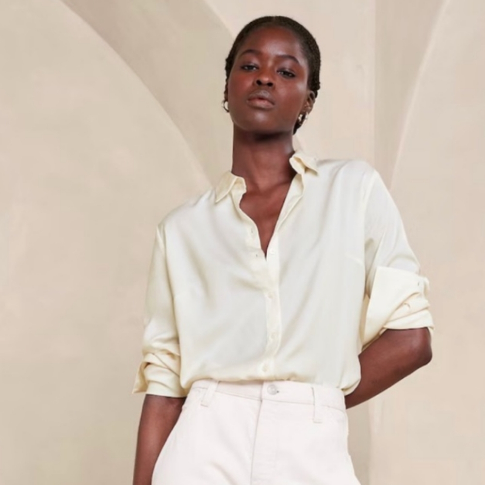 NWT Banana Republic Dillon Classic Fit Button-down Satin Collar Shirt XS